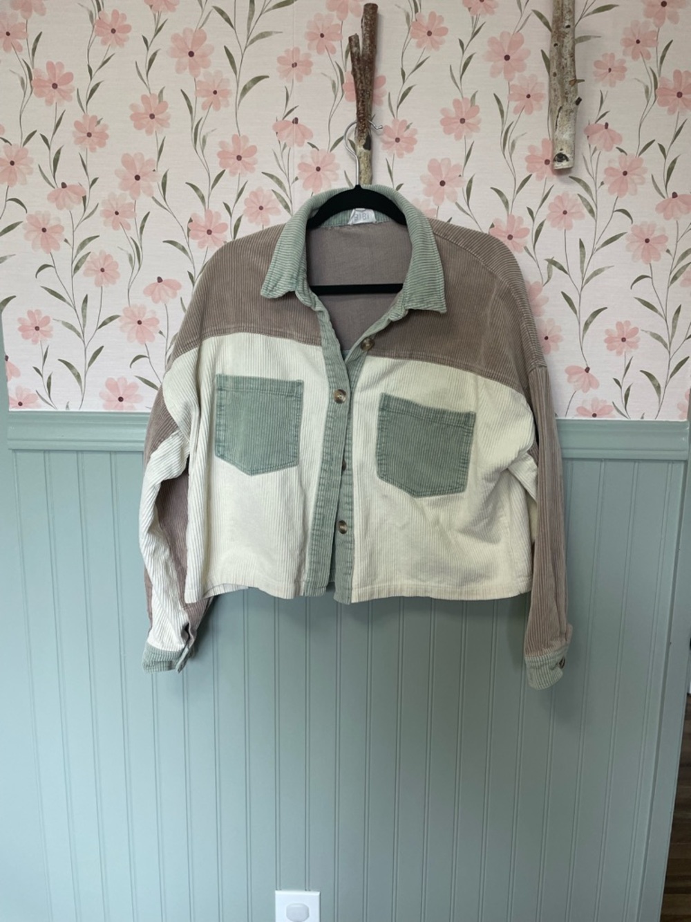 BiBi Mint Green and Blush Pink Corduroy Jacket